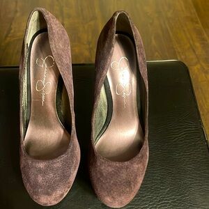 JESSICA SIMPSON 6.5 Deep Purple Leather Upper Platform Stilettos EXCELLENT!